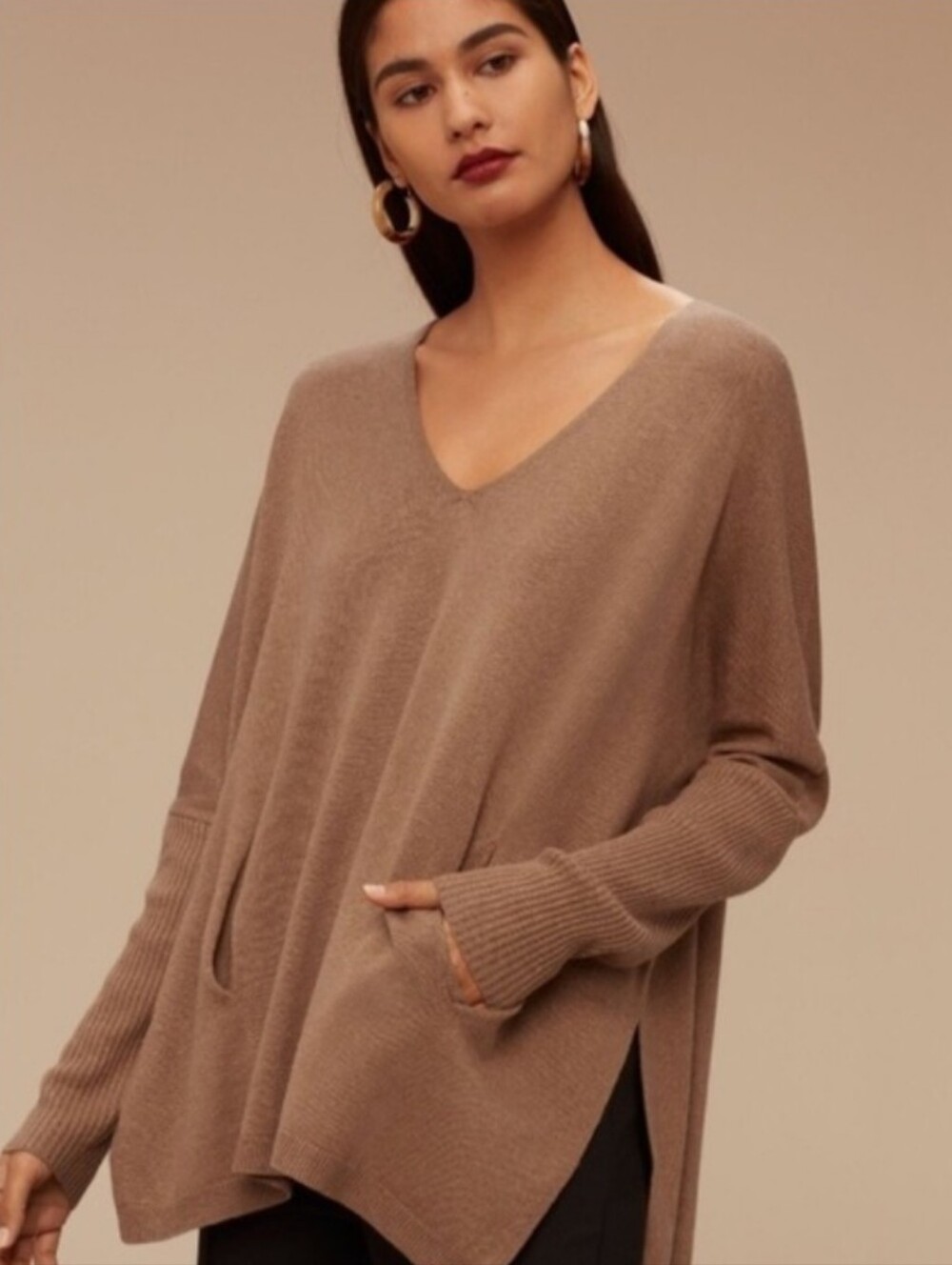 Aritzia Babaton Baylor Knit Vneck wool linen blend Sweater Pockets xxs
